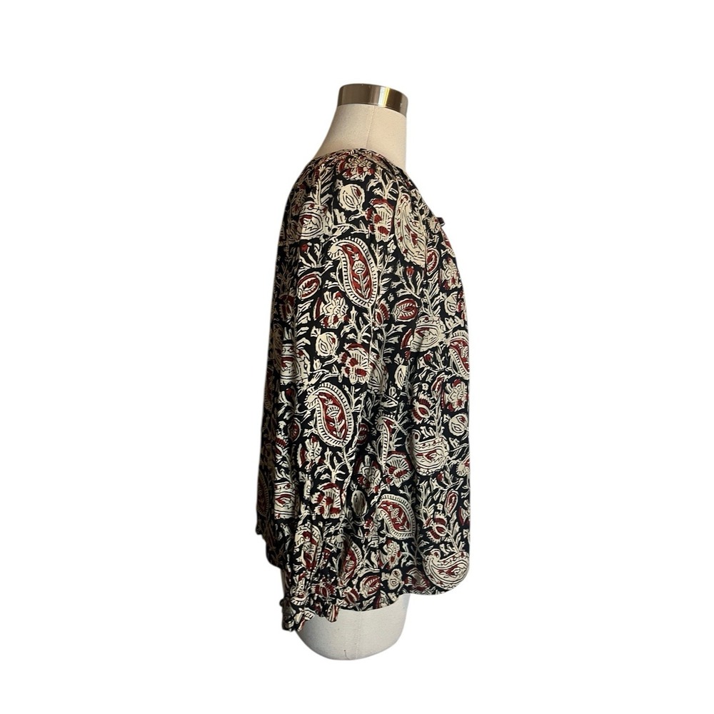 INDIA COLLECTION EMERSON FRY Lucy 2 Top Small Paisley Black Clay Peasant Blouse - Picture 4 of 6